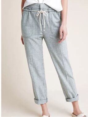 Anthropologie Green Stripe Seashore Linen Cotton Pants Medium